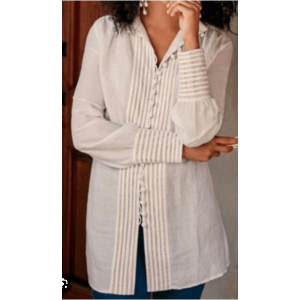 Soft Surroundings M Medium Ivory Lilith Peasant Cottagecore Crochet Blouse Top